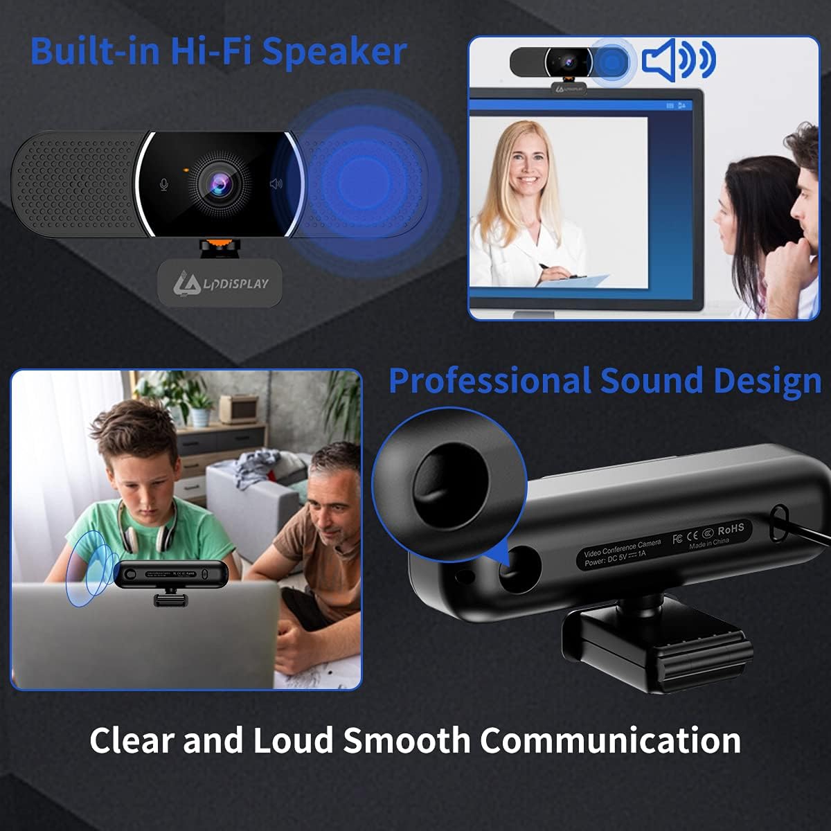 3 in 1 HD 1080p Webcam with Microphone and Speakers, Pack of 2 V577