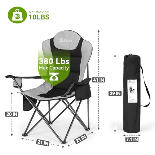 Camping Chairs 2 Pack, Folding Chair with Cup Holder & Cooler Bag Z970