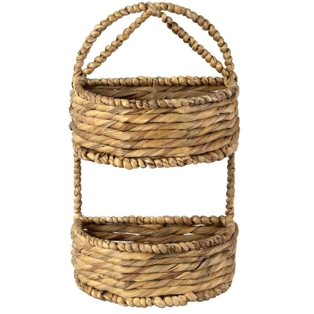 2-Tier Oval Wicker Wall Hanging Storage Baskets Set of 1 Water Hyacinth N4151