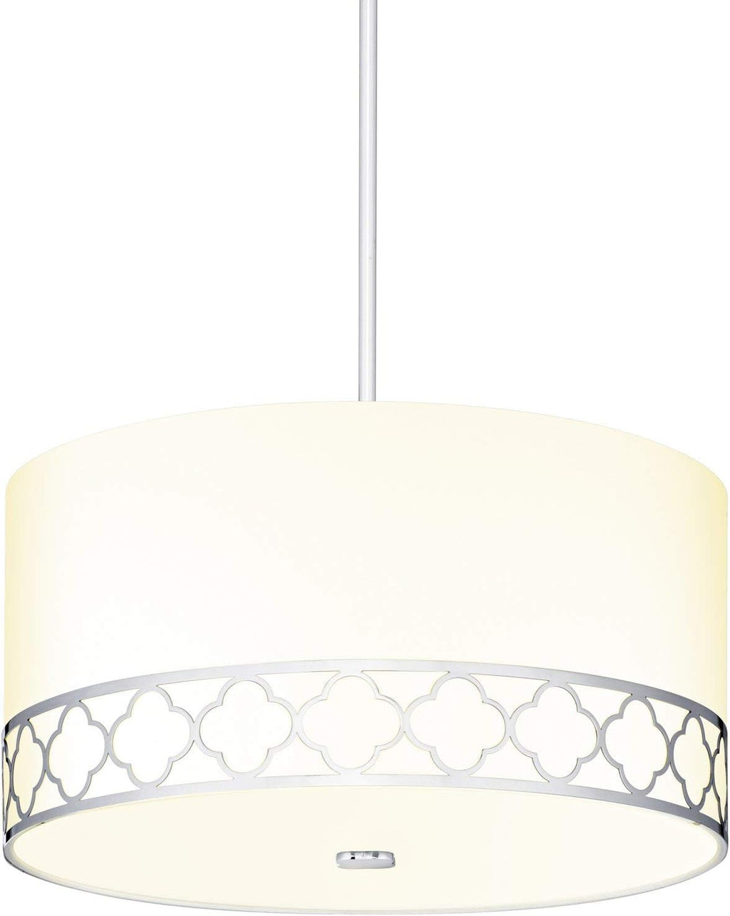 Fabric Linen Drum Chandelier, 14 Inch 3-Light Ceiling Fixture with Scalloped Brass Metal Design and Glass Diffuser B407
