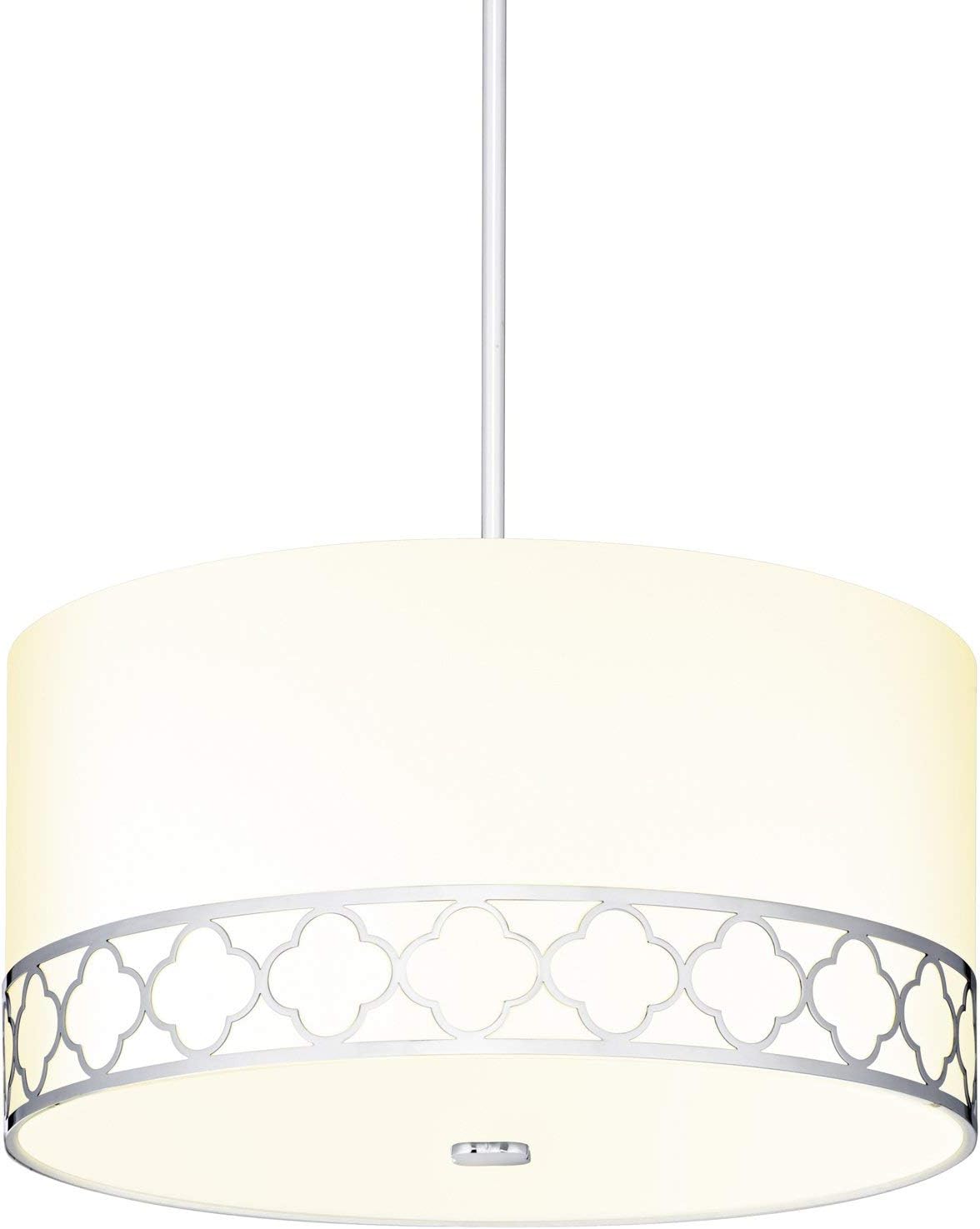 Fabric Linen Drum Chandelier, 14 Inch 3-Light Ceiling Fixture with Scalloped Brass Metal Design and Glass Diffuser B407