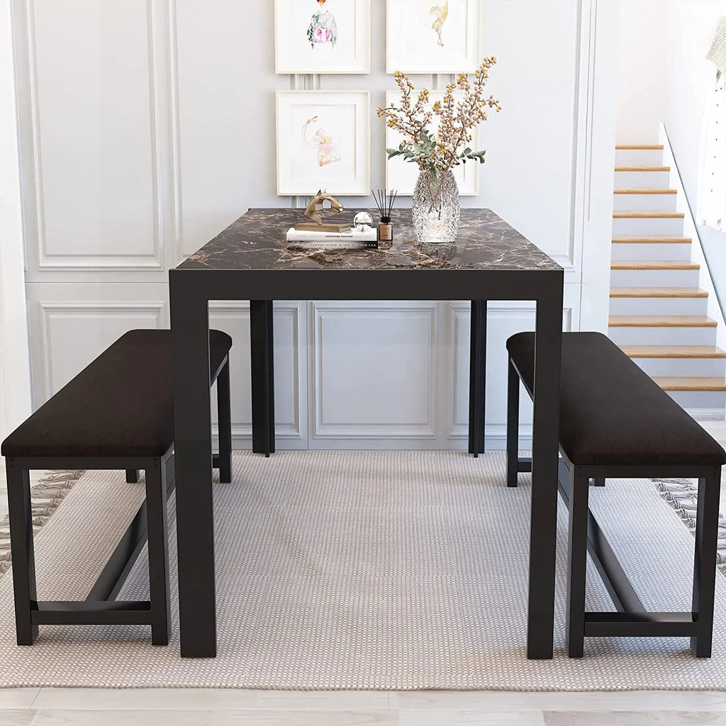 Faux Marble Dining Table and 2 PU Leather Upholstered Bench I96413