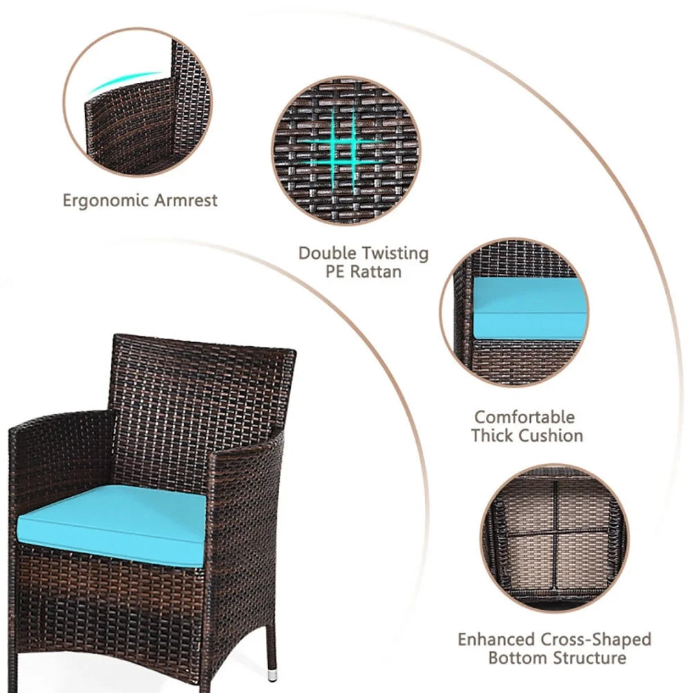 3 Piece Rattan Wicker Patio Conversation Set with Coffee Table & Chairs G113716