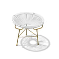 White Lightning Glass Top Side Table (Gold Frame) N924