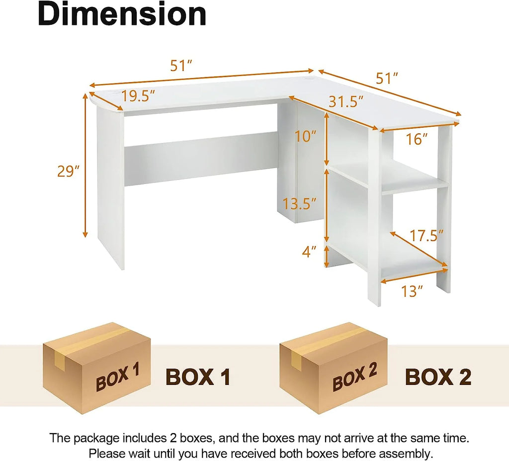 White L-Shaped Desk with Shelves X498