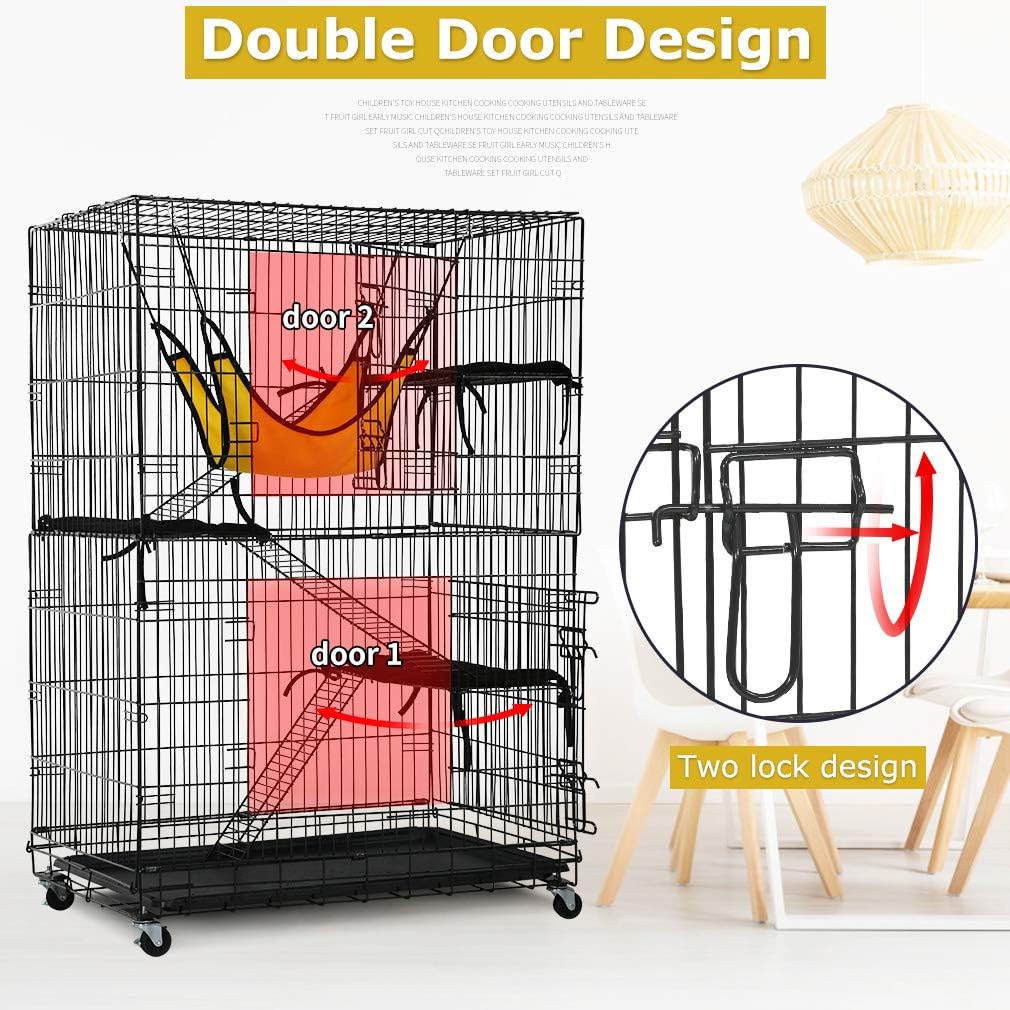 4-Tier 48 Inches Cat Cage Crate Cat Playpen with Hammock Cat Bed Doors Ramp Ladders Shelves B182135