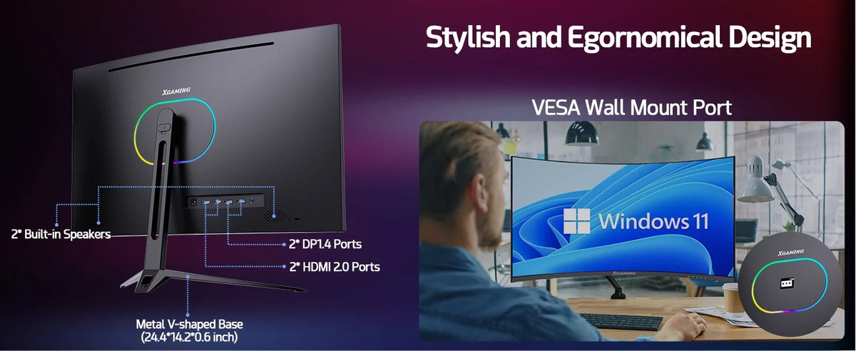 27-inch 165Hz Curved Gaming Monitor, 1440p QHD HDR Computer Monitor, Metal Black J52794