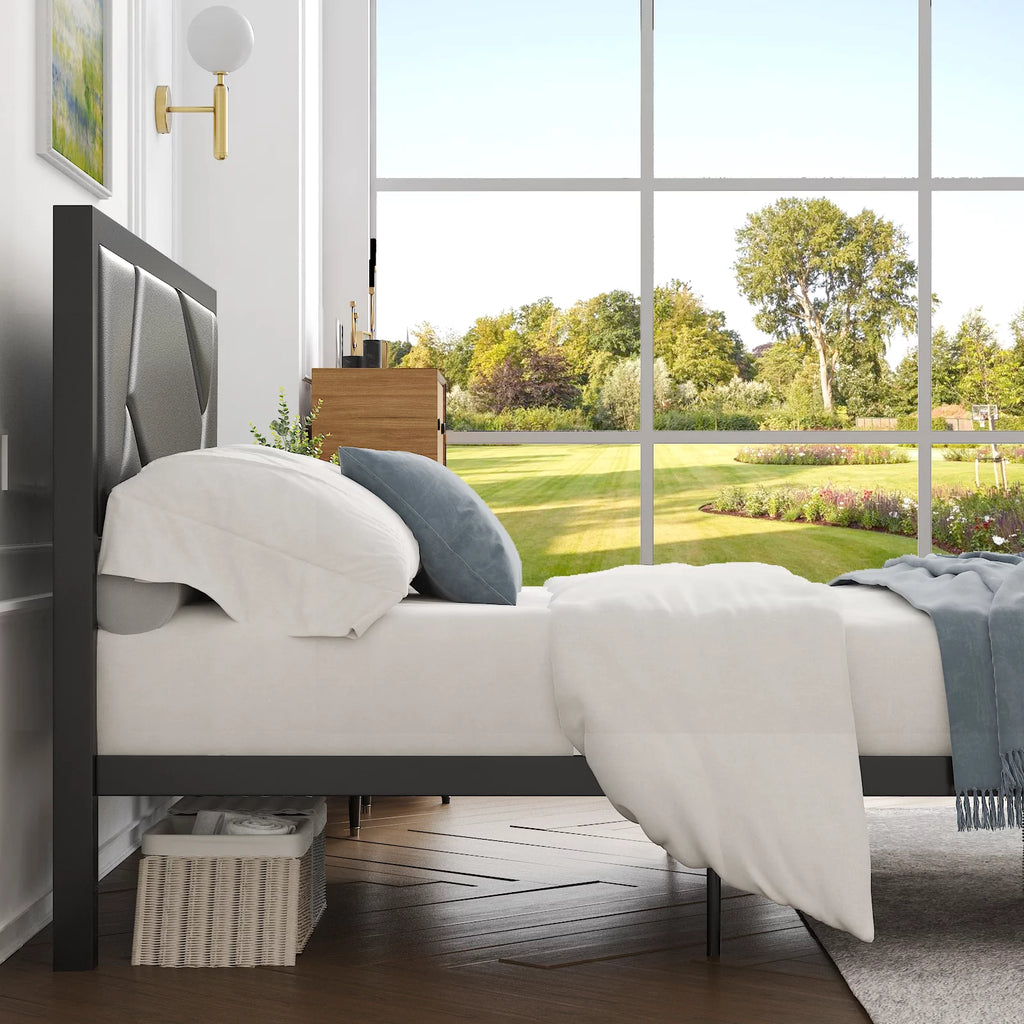 Twin Size Bed Frame with Leather Upholstered Headboard F63295