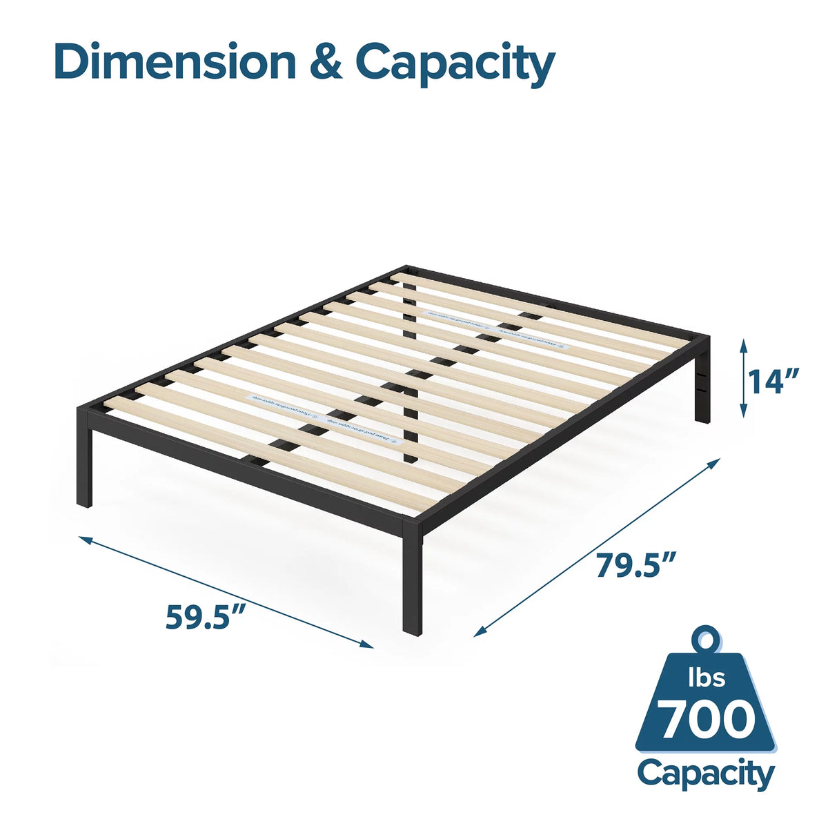 14" Black Metal Platform Bed Frame, Queen M8243