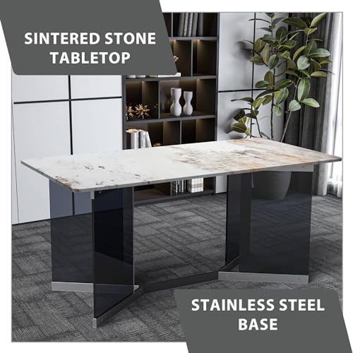 Medium Grey 71 Inch Rectangular Table with Glass Top and Stainless Steel Base U902