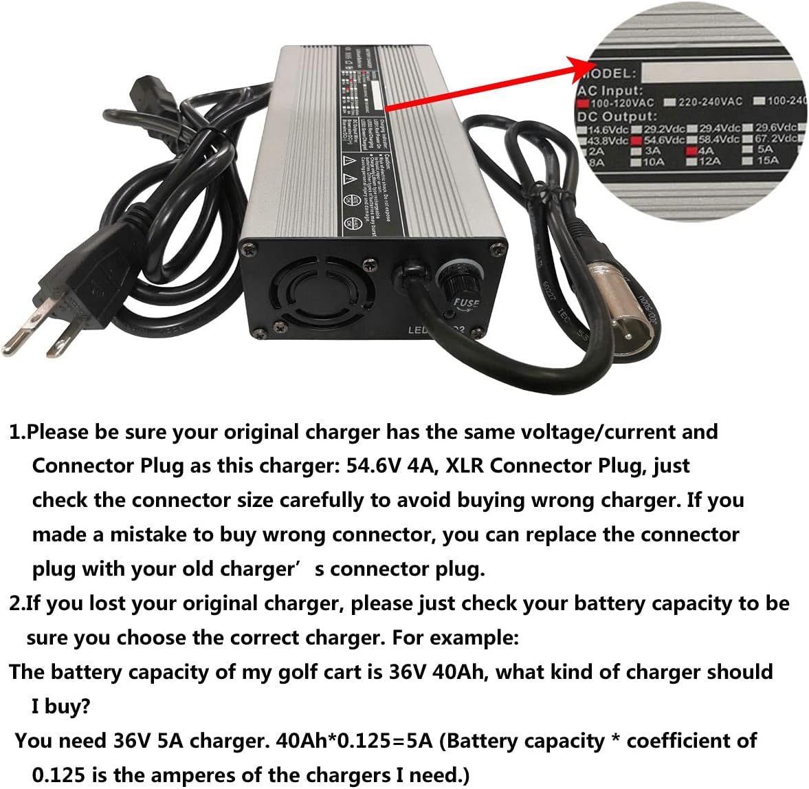 54.6V 4A Battery Charger for 48V 13S Lithium Battery with 3-Pin XLR Connector Pack of 2 Q76808