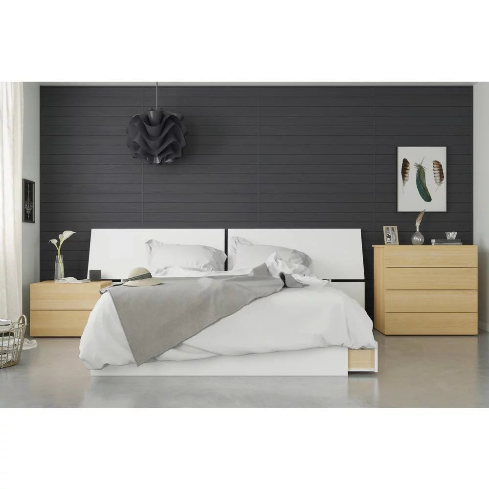 4 Piece Queen Size Bedroom Set Natural Maple and White O6706