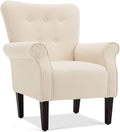 Beige Upholstered High Back Armchair with Wooden Legs X431