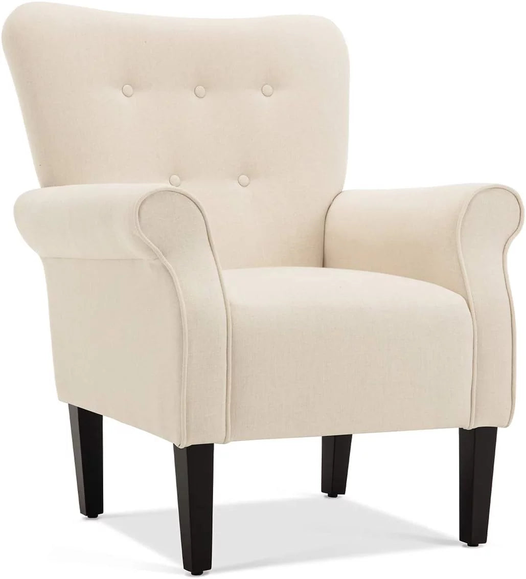 Beige Upholstered High Back Armchair with Wooden Legs X431