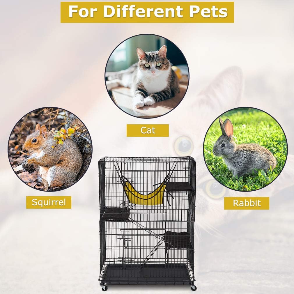 4-Tier 48 Inches Cat Cage Crate Cat Playpen with Hammock Cat Bed Doors Ramp Ladders Shelves B182135