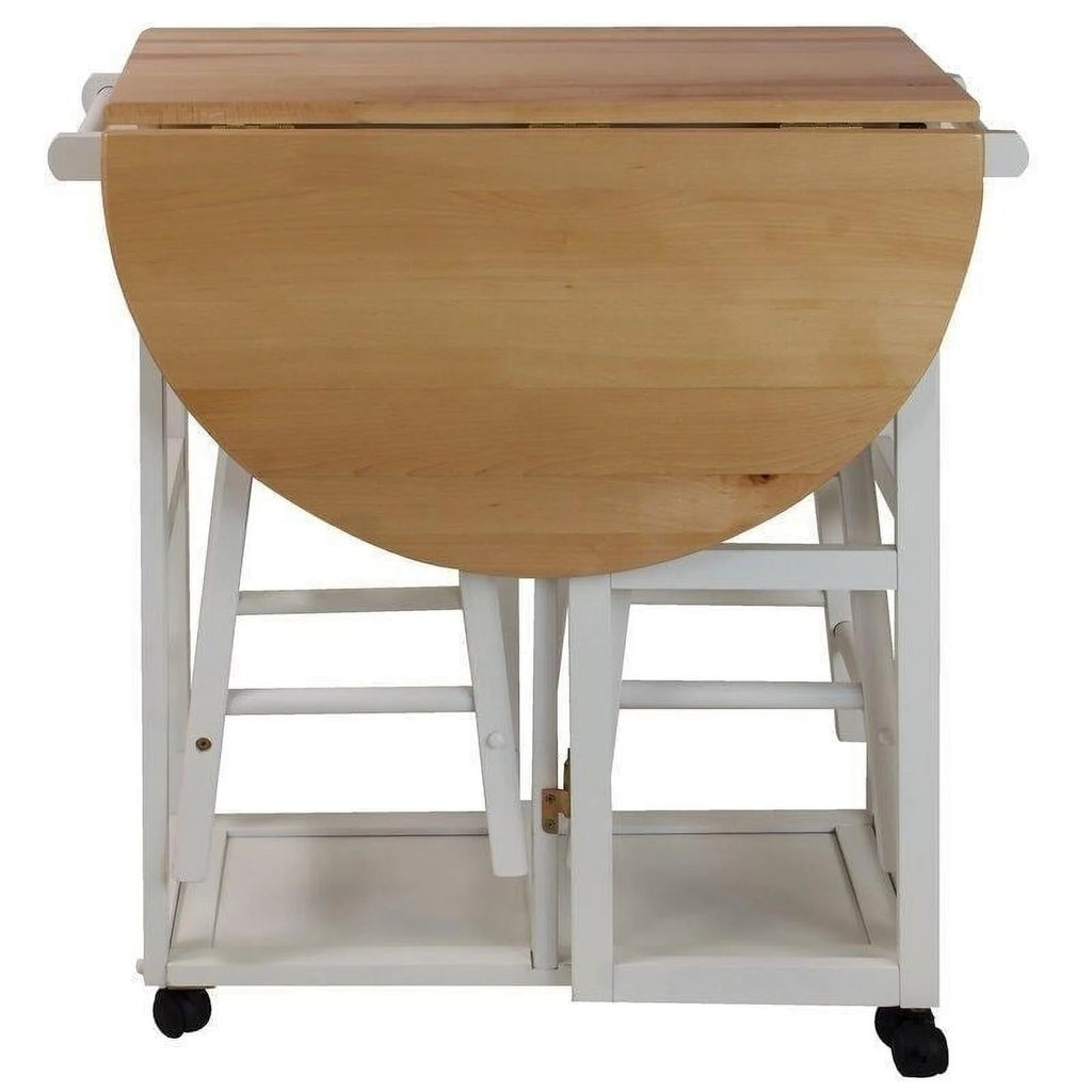 White Rolling Kitchen Cart with Stools I464