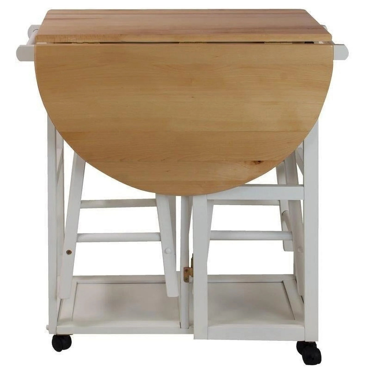 White Rolling Kitchen Cart with Stools I464