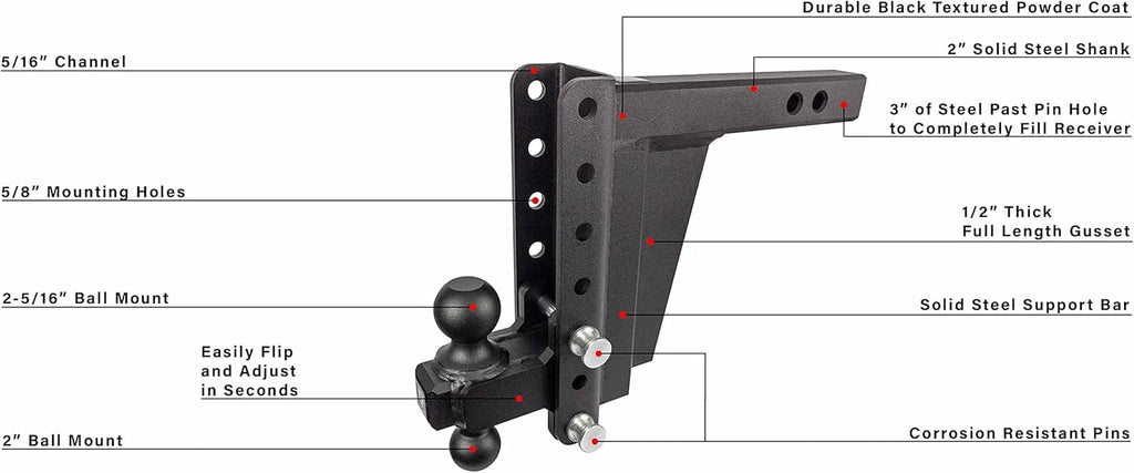 2.0" Adjustable Extreme Duty Trailer Hitch with Dual Ball V7045