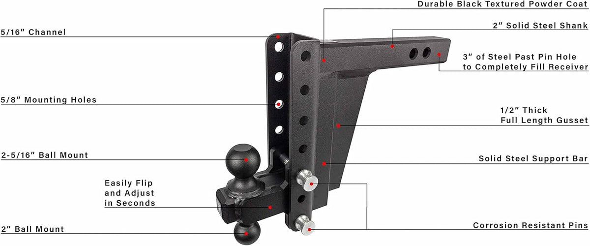 2.0" Adjustable Extreme Duty Trailer Hitch with Dual Ball V7045