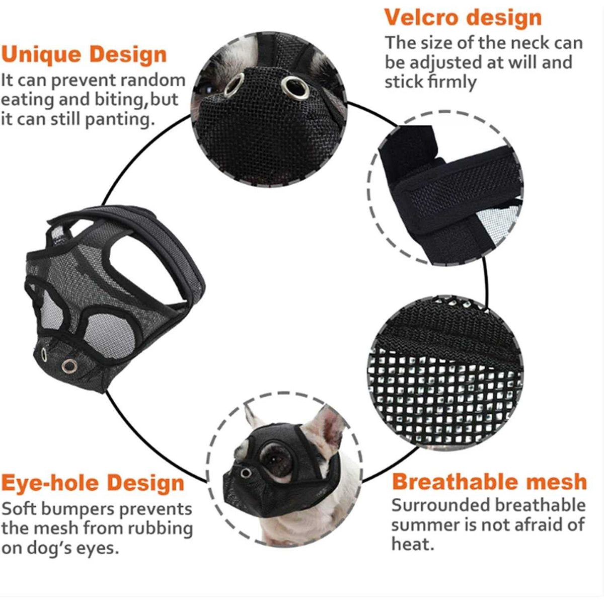 Short Snout Adjustable Breathable Mesh Dog Muzzle F43906