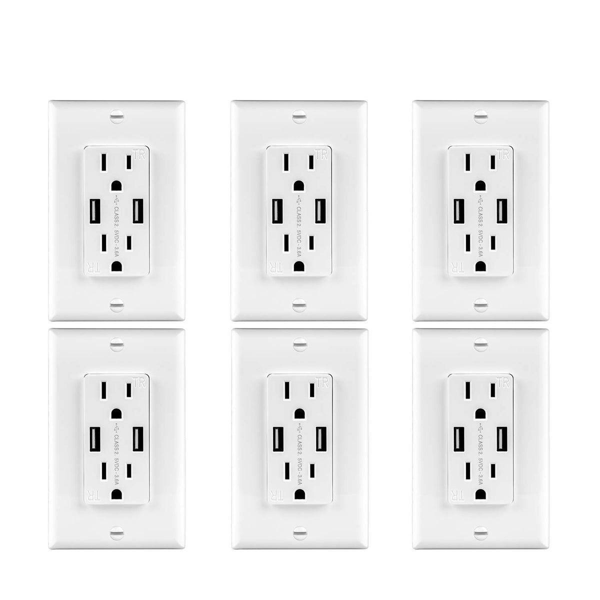 USB Wall Outlet Dual 3.6A USB Ports Charger, Duplex 15A Tamper-Resistant Receptacles, White, Pack of 2 B45509