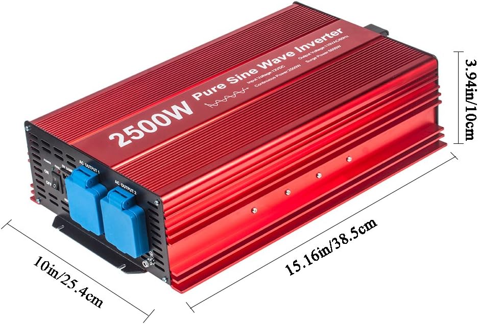 2500W Pure Sine Wave Inverter 12V to 120V AC with 2 AC Outlets, LCD Display, Heavy Duty Battery Cables X316394