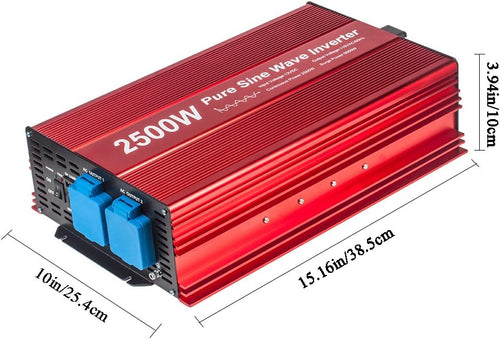 2500W Pure Sine Wave Inverter 12V to 120V AC with 2 AC Outlets, LCD Display, Heavy Duty Battery Cables X316394