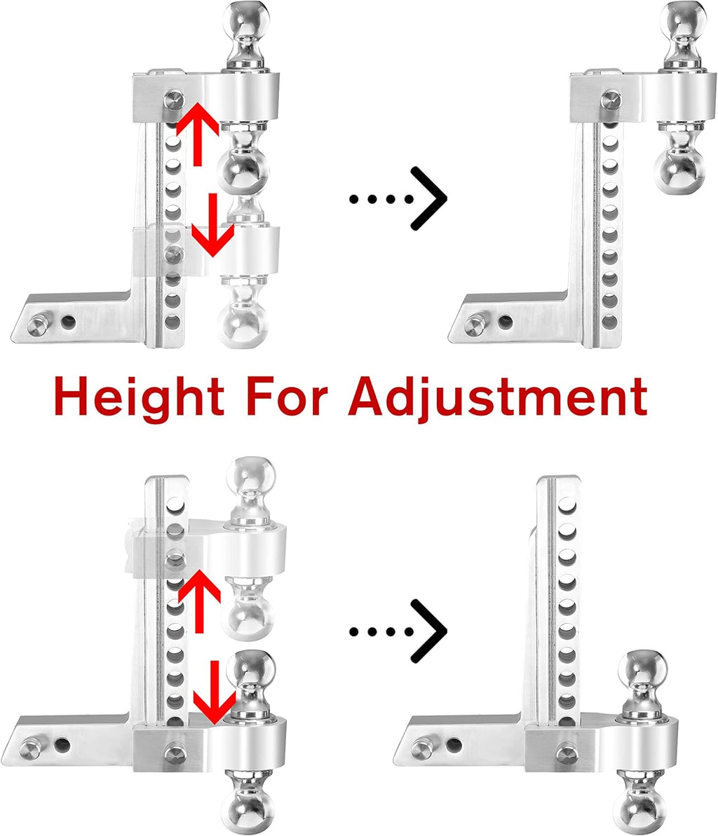 Dual Ball Mount Hitch Adjustable Drop/Rise, Aluminum Trailer Hitch, Fits 2" Receiver with Pin Lock (10 inch) X401