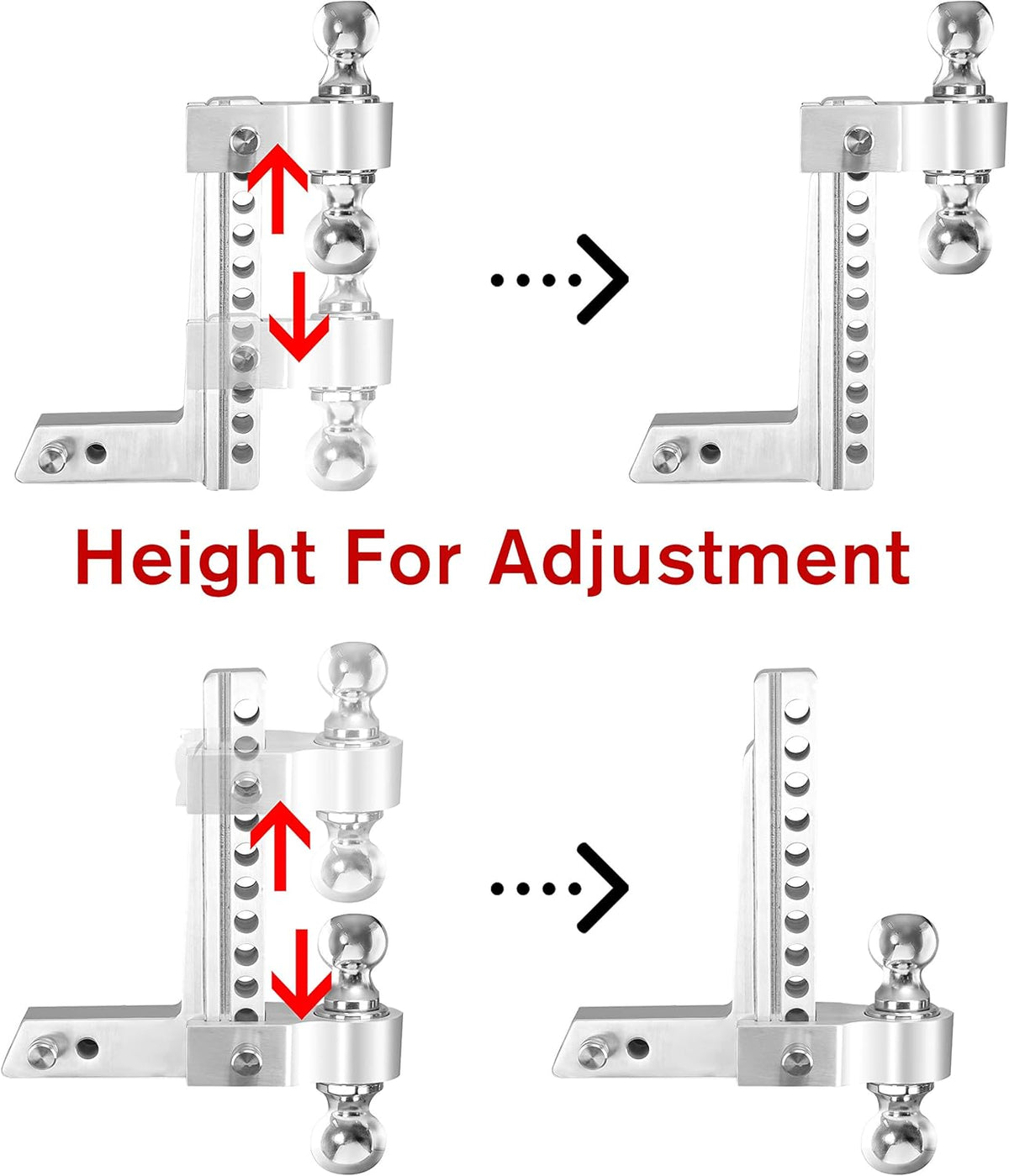 Dual Ball Mount Hitch Adjustable Drop/Rise, Aluminum Trailer Hitch, Fits 2" Receiver with Pin Lock (10 inch) X401