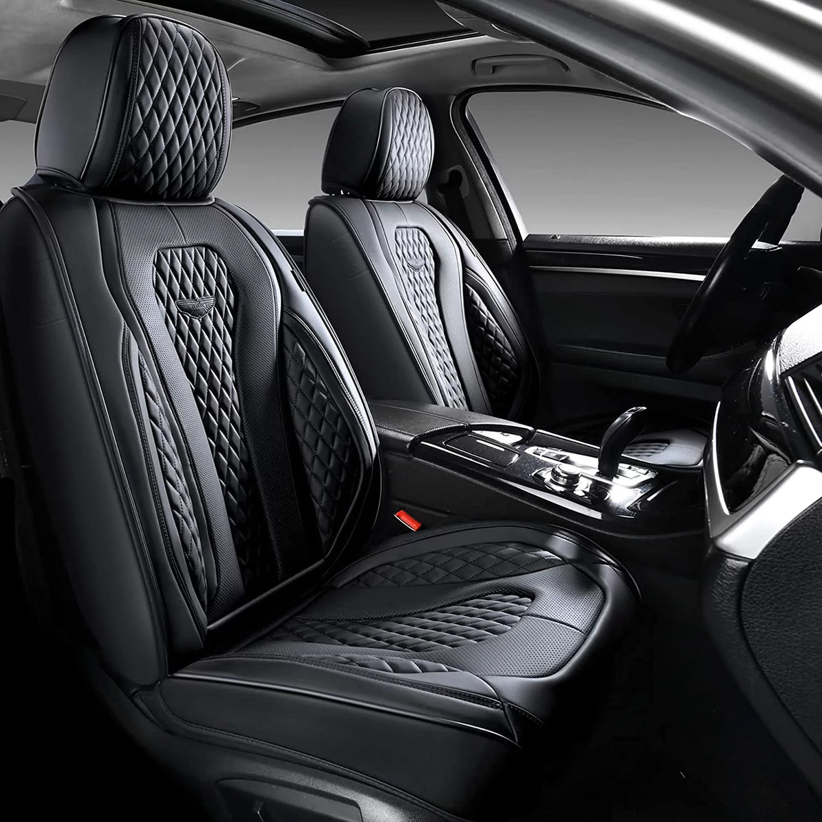 Black Leatherette 5 Seats Car Seat Covers Full Set Q54883