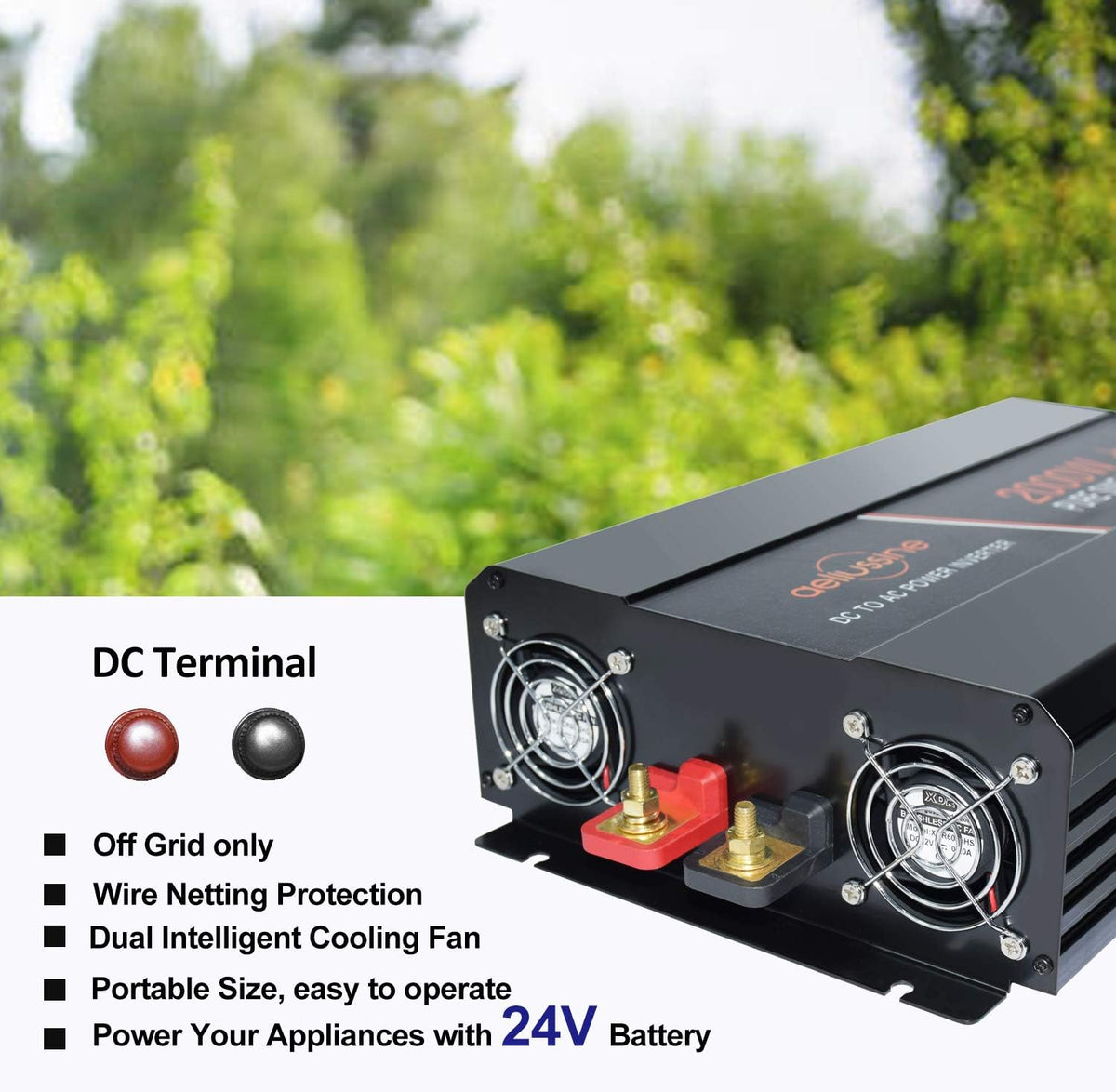 Power Inverter 2000W Pure Sine Wave 12v DC to AC 120v Peak 4000 Watt Converter with LCD Display USB Charge Port B602