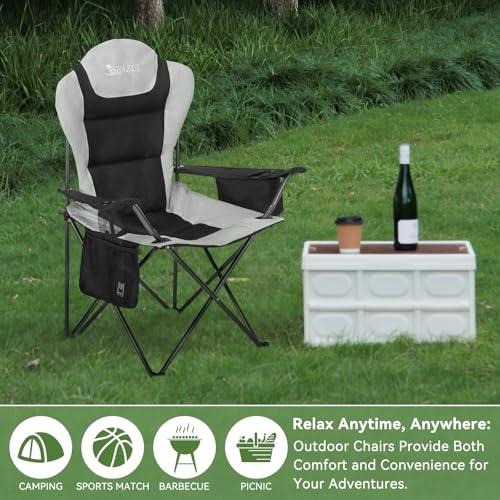 Camping Chairs 2 Pack, Folding Chair with Cup Holder & Cooler Bag Z970