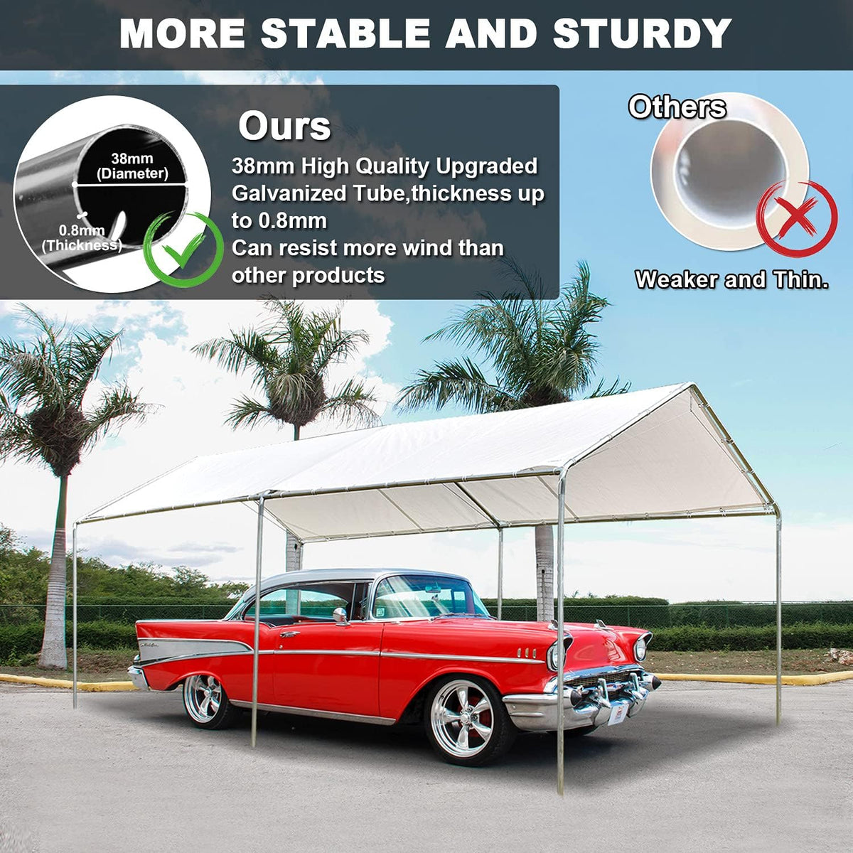 Heavy Duty Portable Carport Canopy 20X10 ft with Galvanized Steel Frame and PE Cover, White G79471