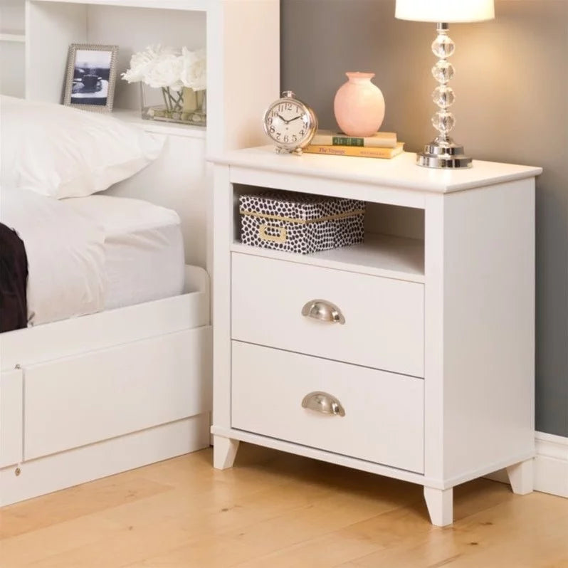 2 Piece White 2 Drawer Solid Wood Nightstand Set O381