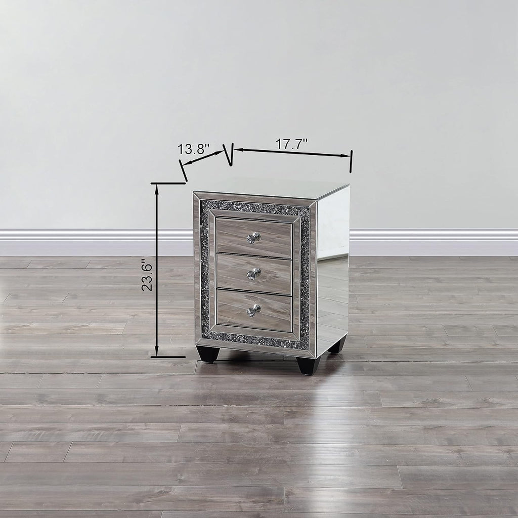 Mirrored Nightstand with Three Drawers D512