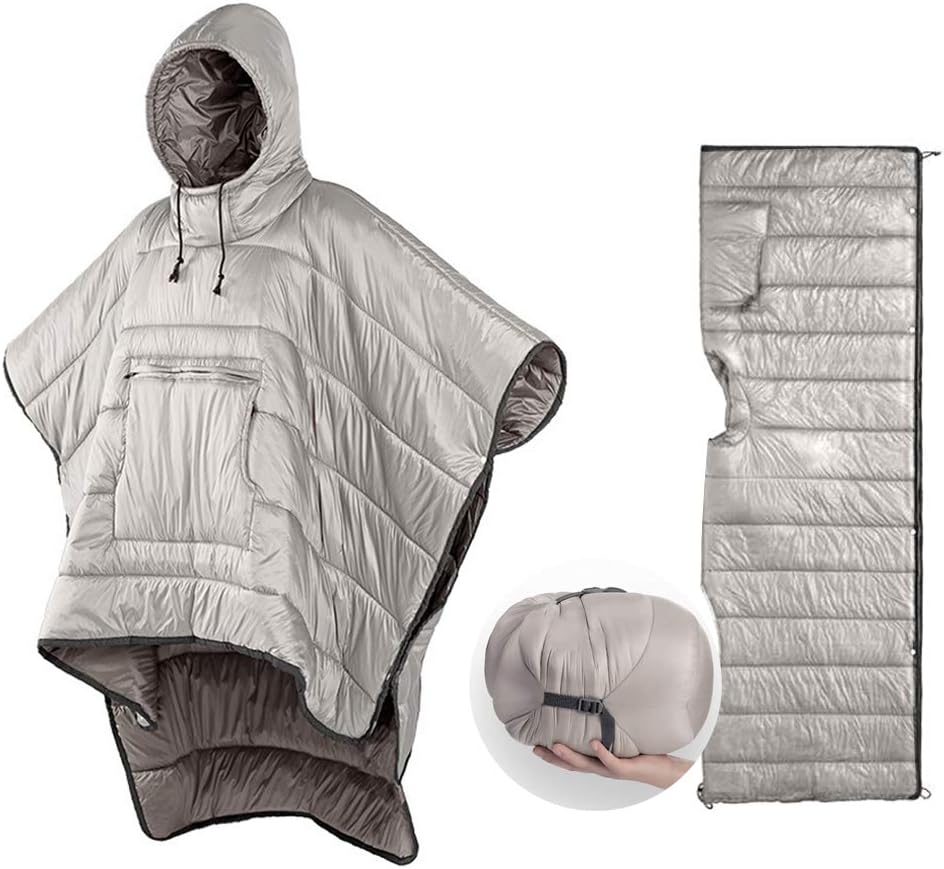 Thermal Poncho Wearable Hooded Blanket Sleeping Bag Cloak with Stuff Sack V241