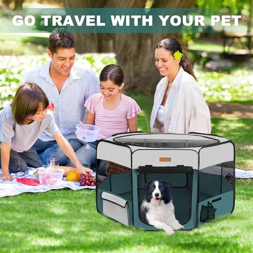 Portable Foldable Pet Playpen with Removable Mesh Shade Cover N92505