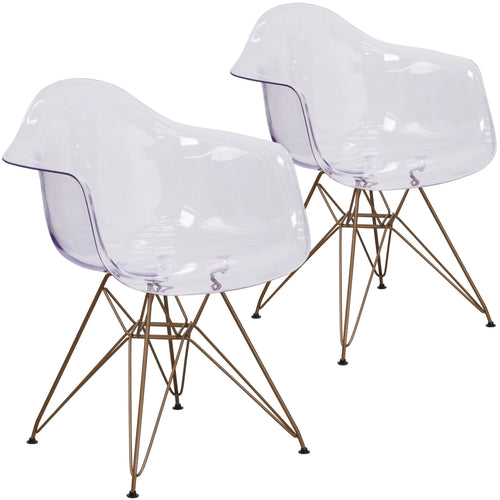 2 Pack Transparent Side Chair with Arms and Gold Base I97748