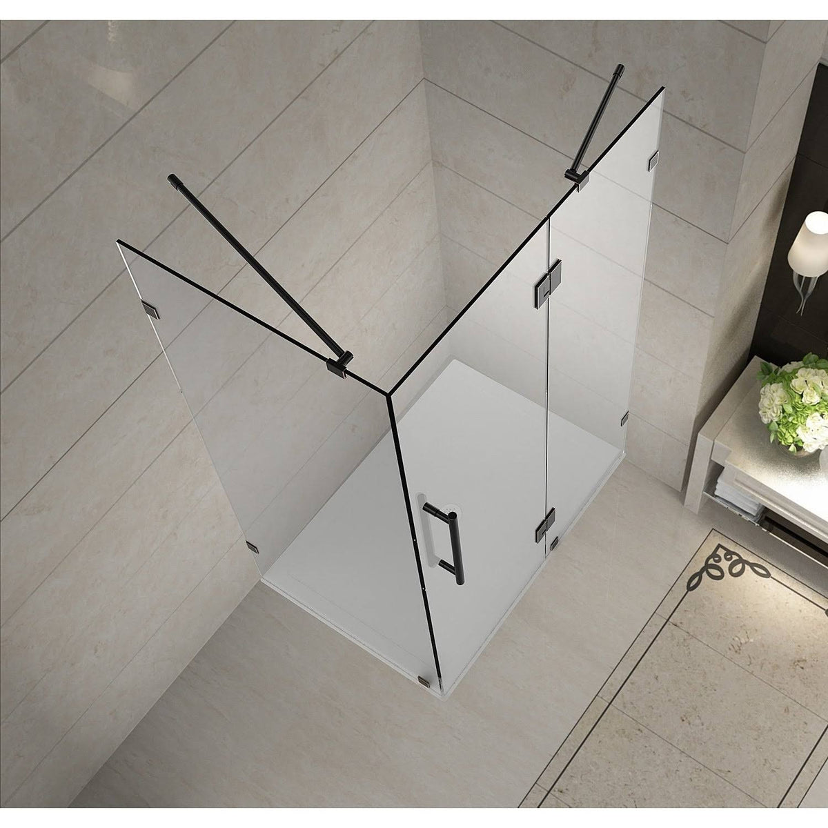 Frameless Shower Enclosure, 32x22 x 34x22 x 72 J407