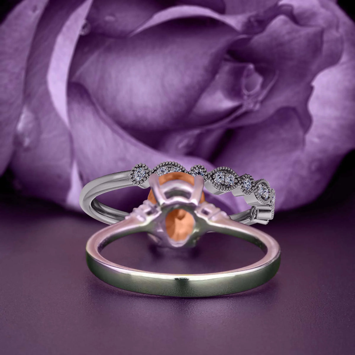 2.00 Carat Oval Cut Morganite And Diamond Moissanite Engagement Ring in Silver With 18k White Gold Plating U9113