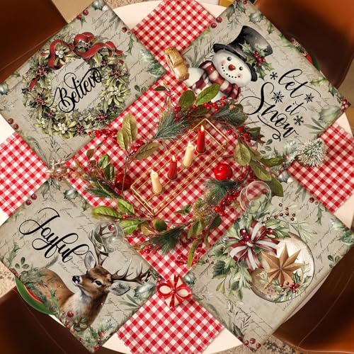 Christmas Placemats Set of 12, 12x18 Inch Linen Fabric Washable Table Mats H383