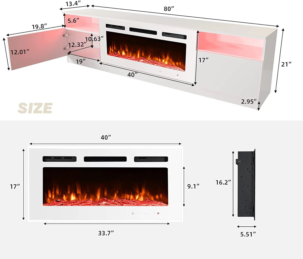 White Fireplace TV Stand with 40'' Electric Fireplace M82253