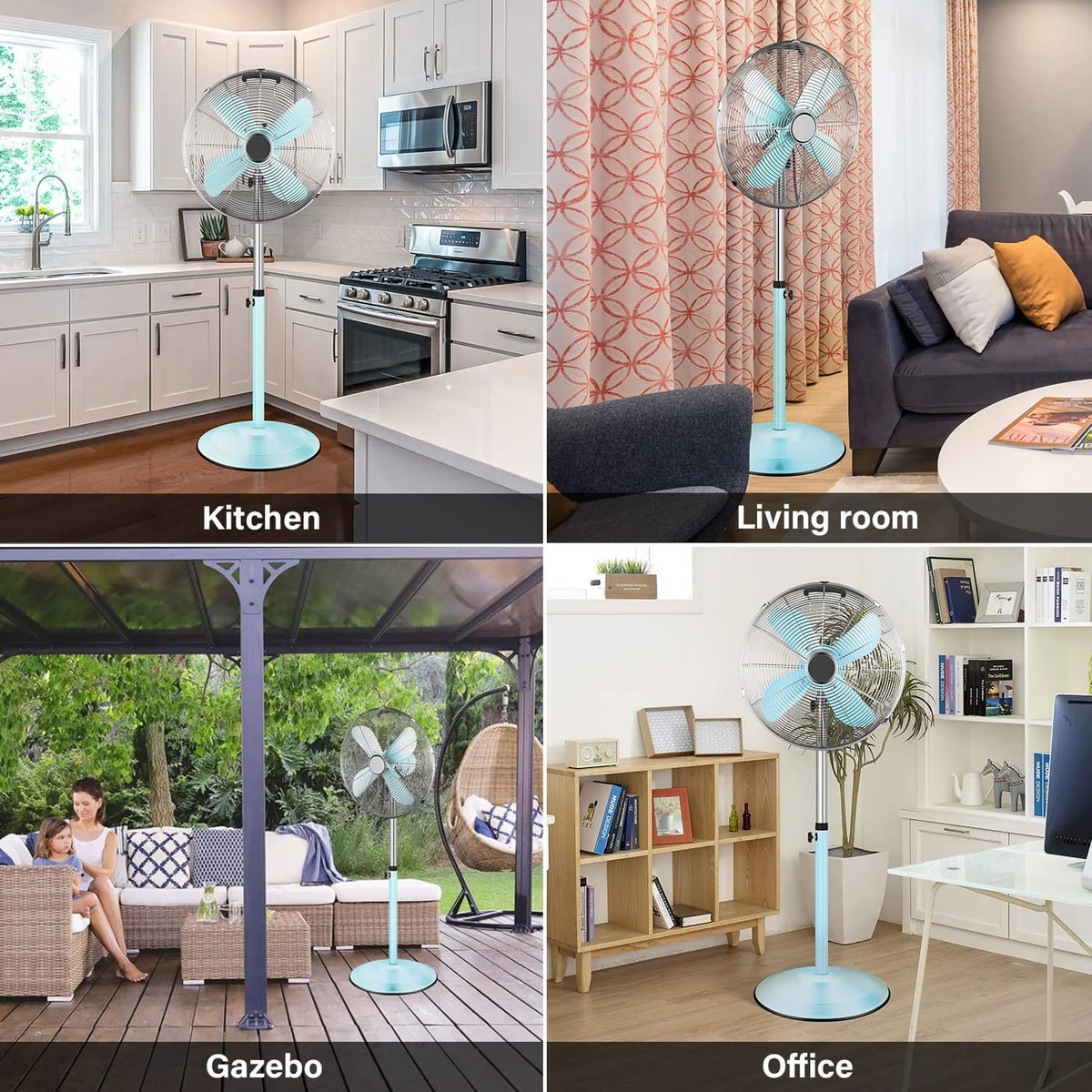 Metal Pedestal Fan, Quiet Oscillating Standing Fan with Height Adjustable H8663