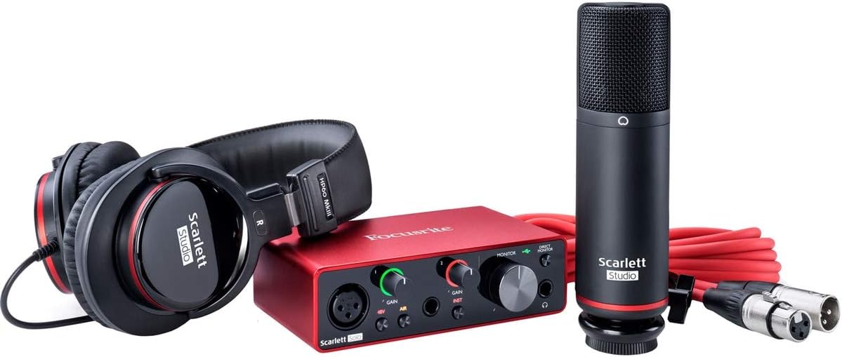 USB Audio Interface and Recording Bundle with Boom Microphone Stand, Microphone Cables and Pop Filter (5 Items) Q984072