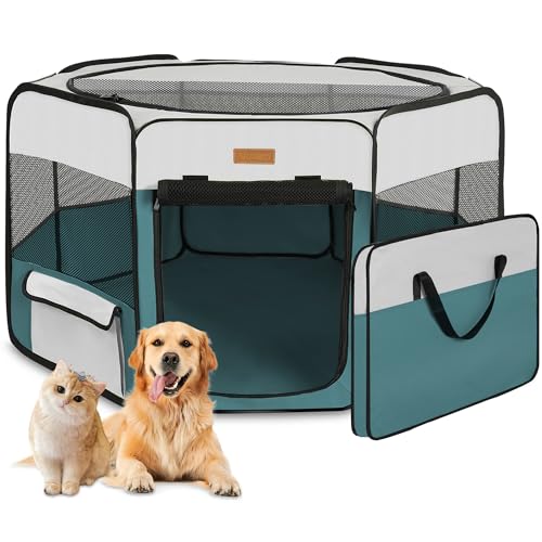 Portable Foldable Pet Playpen with Removable Mesh Shade Cover N92505