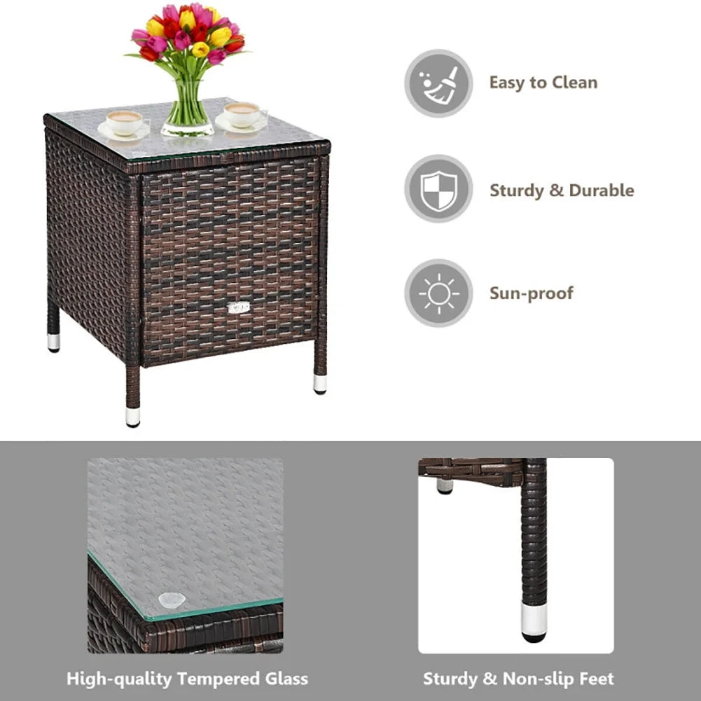 3 Piece Rattan Wicker Patio Conversation Set with Coffee Table & Chairs G113716