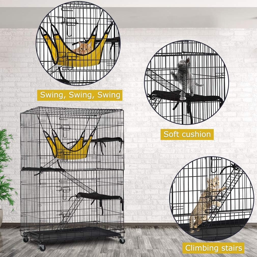 4-Tier 48 Inches Cat Cage Crate Cat Playpen with Hammock Cat Bed Doors Ramp Ladders Shelves B182135