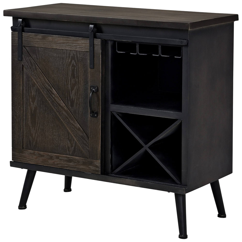 Dark Brown Wood Barn Door Bar Cabinet G940