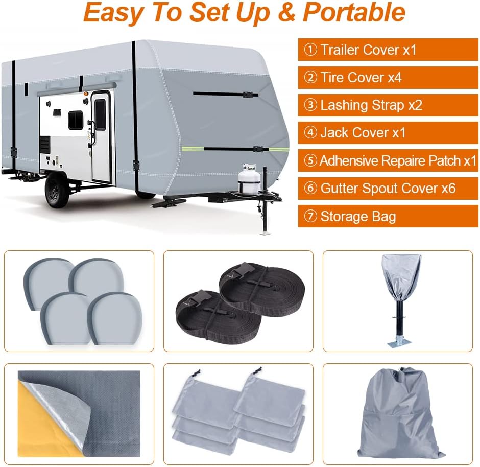 600D Waterproof Oxford Travel Trailer RV Cover 28'7''-31'6'' with Tire Cover B2850