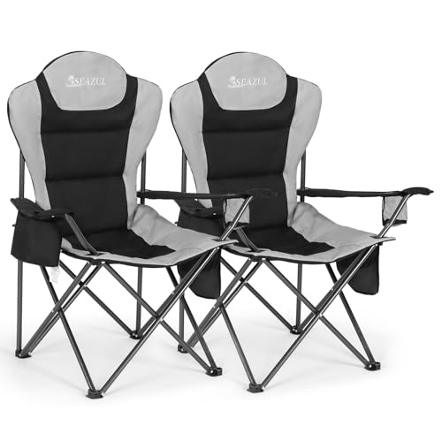 Camping Chairs 2 Pack, Folding Chair with Cup Holder & Cooler Bag Z970